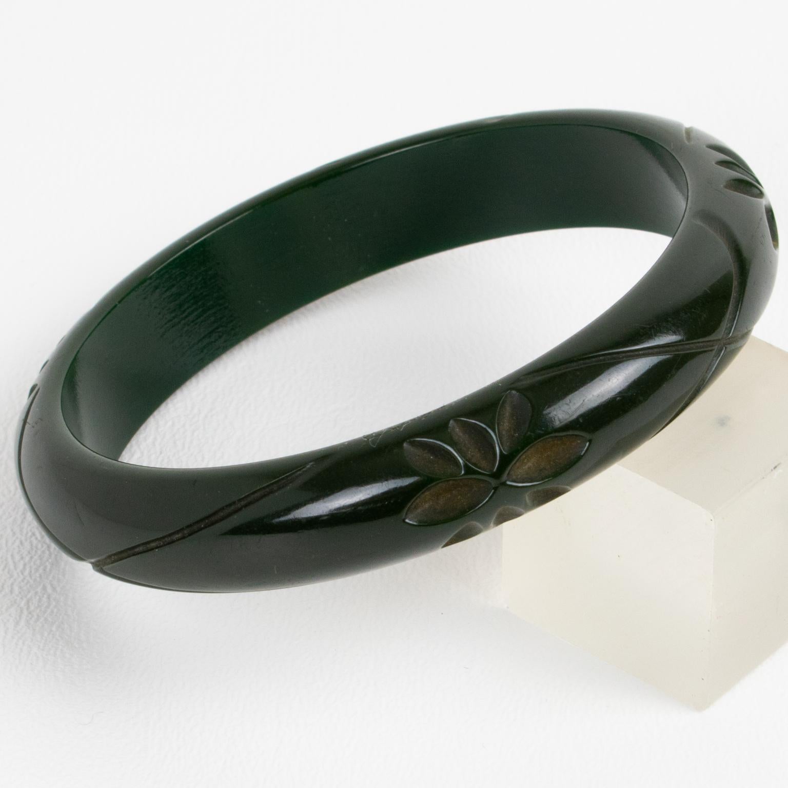 Women's Bakelite Carved Bracelet Bangle Army Green Color For Sale