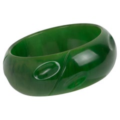 Bakelite Carved Bracelet Bangle Basil Green Marble