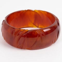 Bakelite Carved Bracelet Bangle Caramel Amber Marble