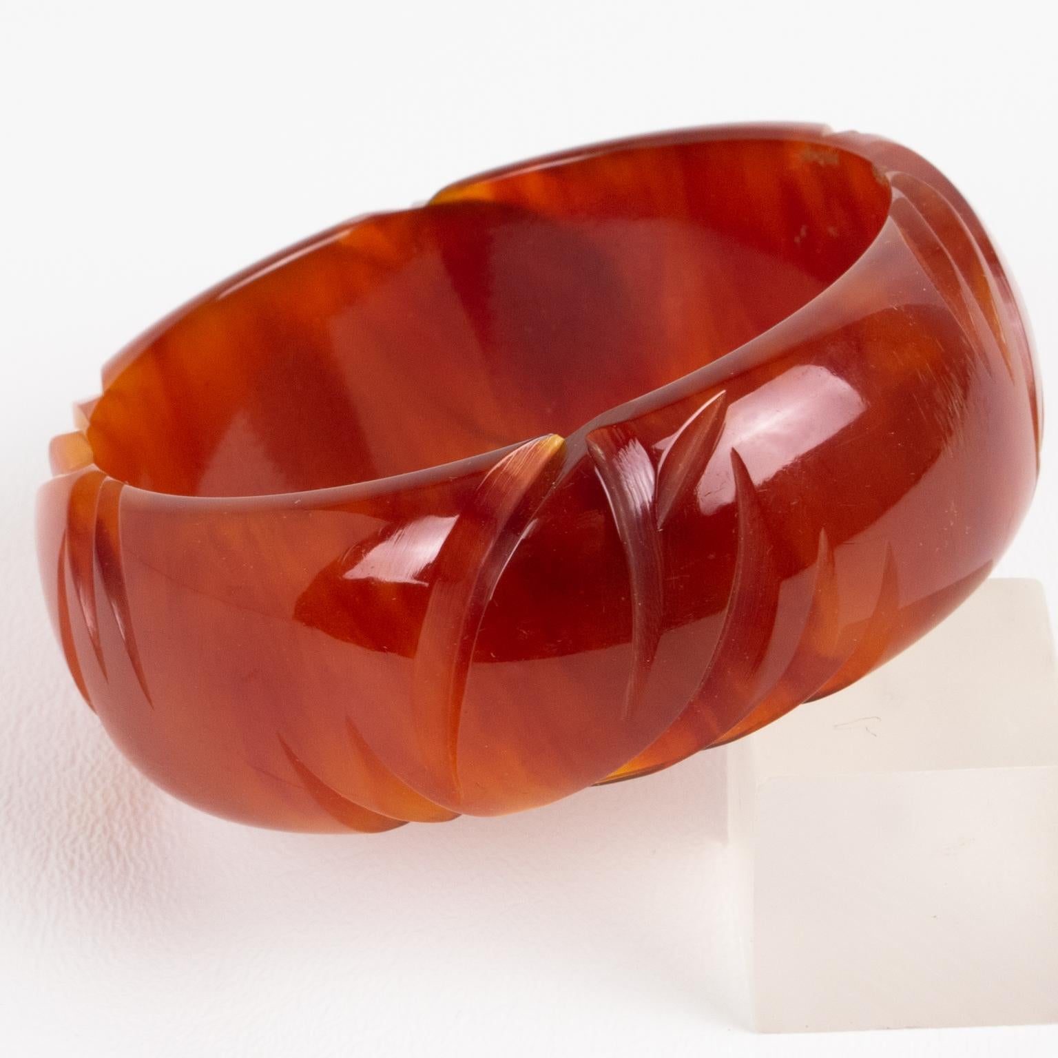 Femenino o masculino Pulsera de baquelita tallada Brazalete Ámbar Caramelo Mármol en venta