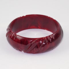 Bakelite Carved Bracelet Bangle Crimson Red