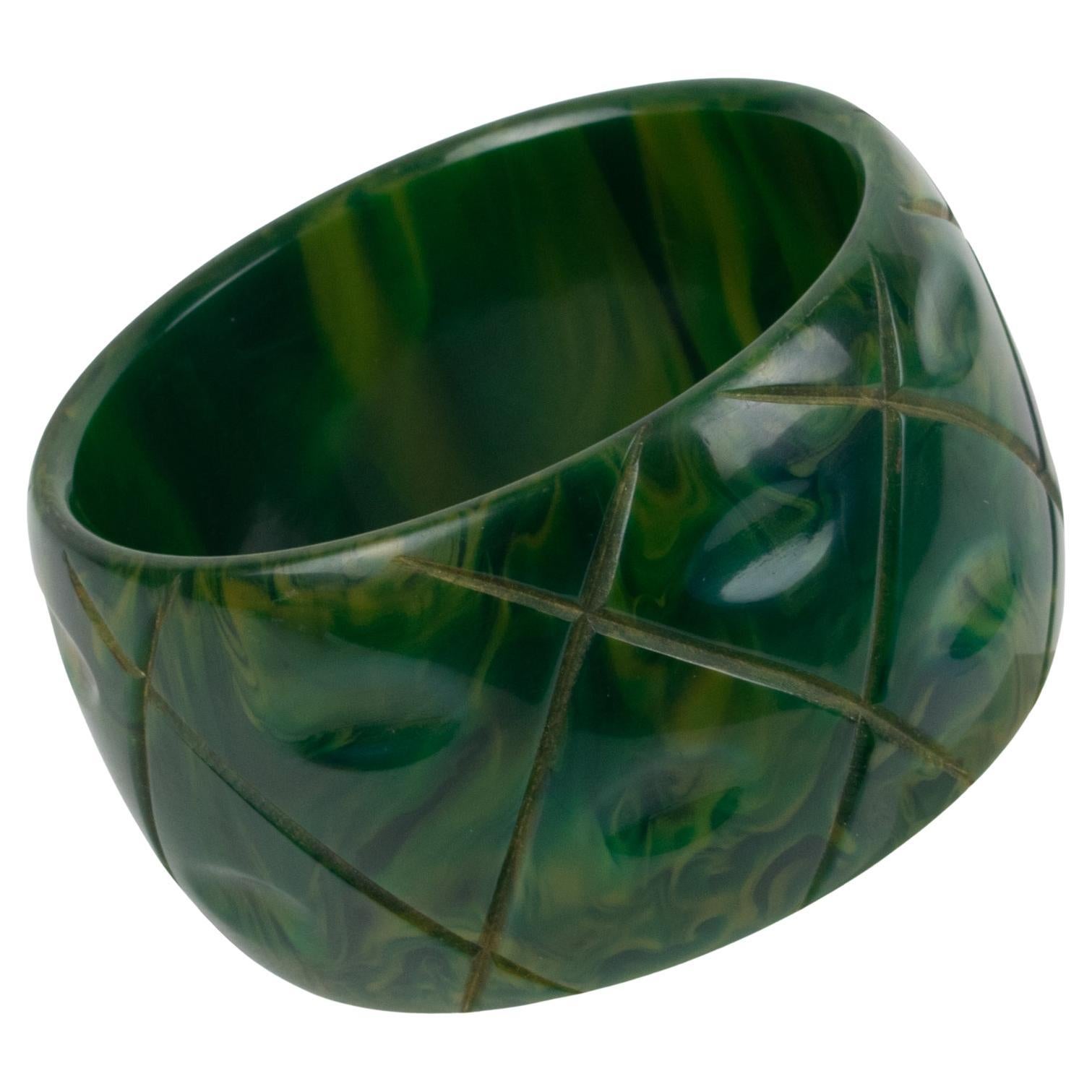 Bakelite Bracelet Bangle BlueMoon with Carving