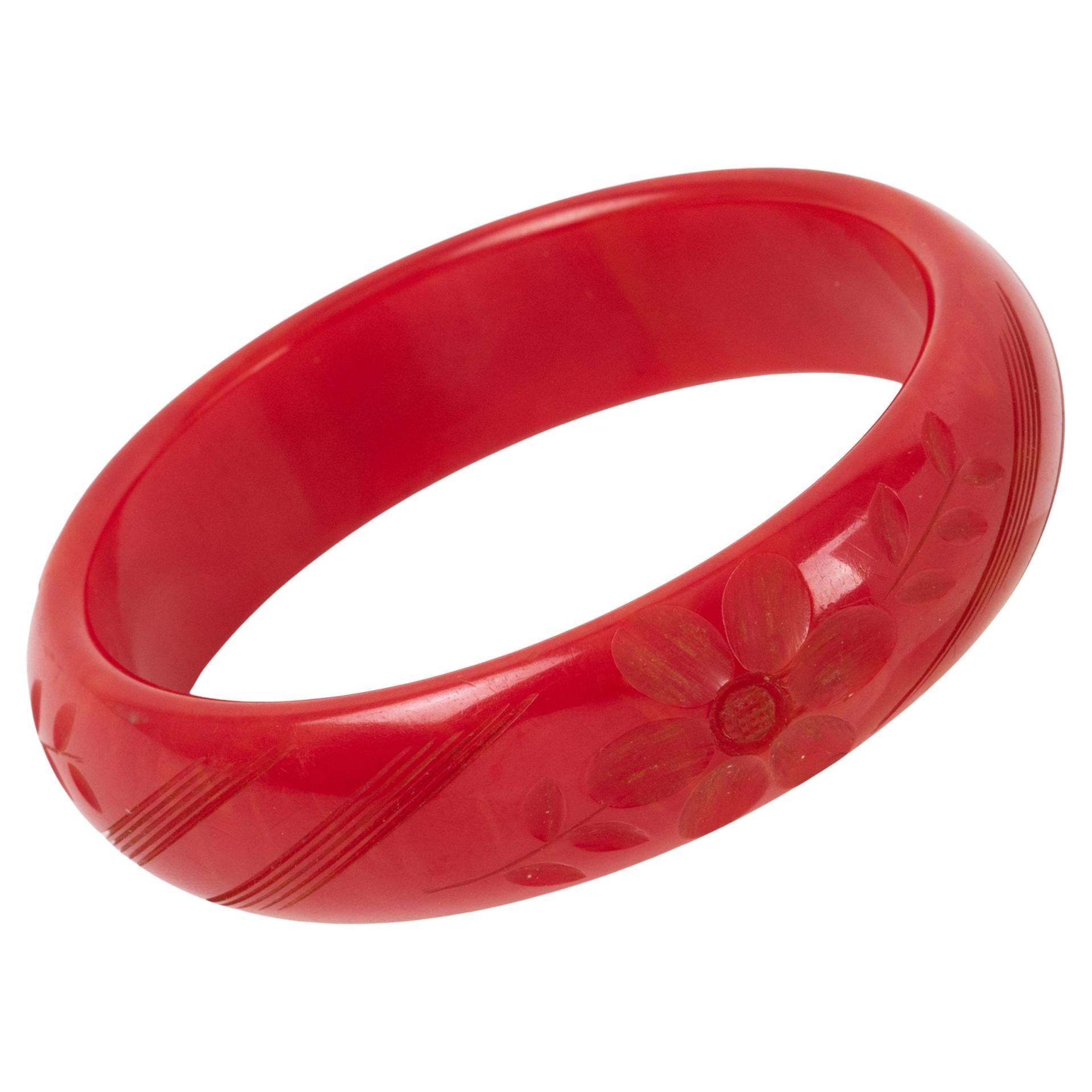 Pulsera de baquelita tallada Brazalete Mármol Rojo Magenta