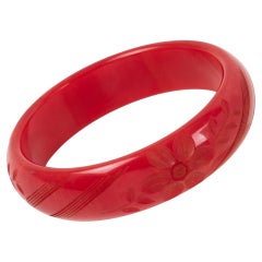 Pulsera de baquelita tallada Brazalete Mármol Rojo Magenta