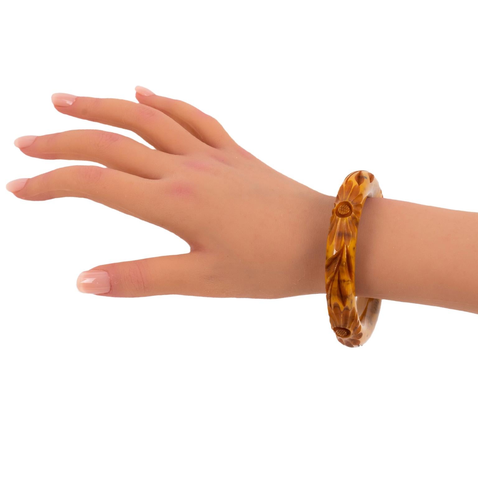 da uomo o donna Bracciale Bangle in bachelite intagliato Sidro di mele arancione e marmo nero in vendita