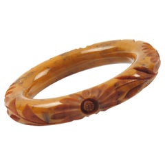 Bracciale Bangle in bachelite intagliato Sidro di mele arancione e marmo nero