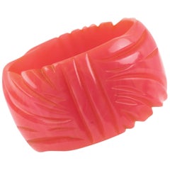 Carved Bakelite Bracelet Bangle Pink Marble