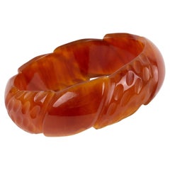 Bakelite Carved Bracelet Bangle Red Tea Amber Marble