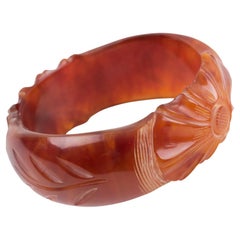 Bakelite Carved Bracelet Bangle Red Tea Marble