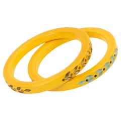 Bracelet en bakélite sculpté Bracelet d'écartement Maïs en crème jaune Ensemble 2 pièces