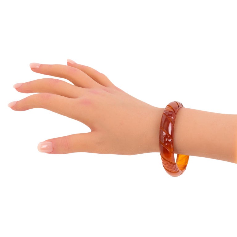Bracelet Vintage En Bakélite Ambre Marbré - Bijou Rétro - Occasion