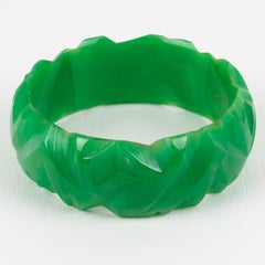 Bakelite Carved Bracelet Bangle Turquoise-Green Marble