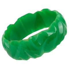 Bakelite Carved Bracelet Bangle Turquoise-Green Marble