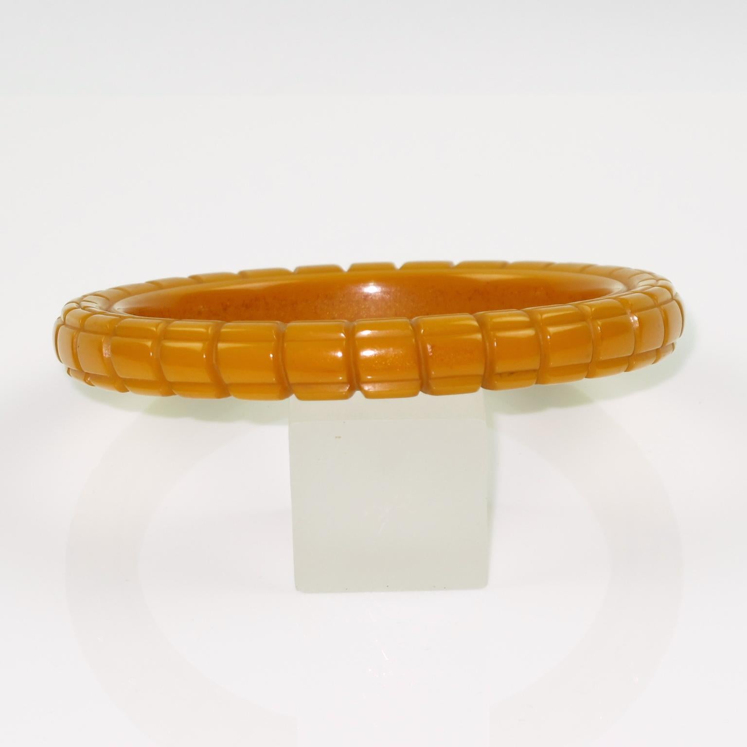 Art Deco Bakelite Carved Bracelet Bangle Warm Butterscotch For Sale