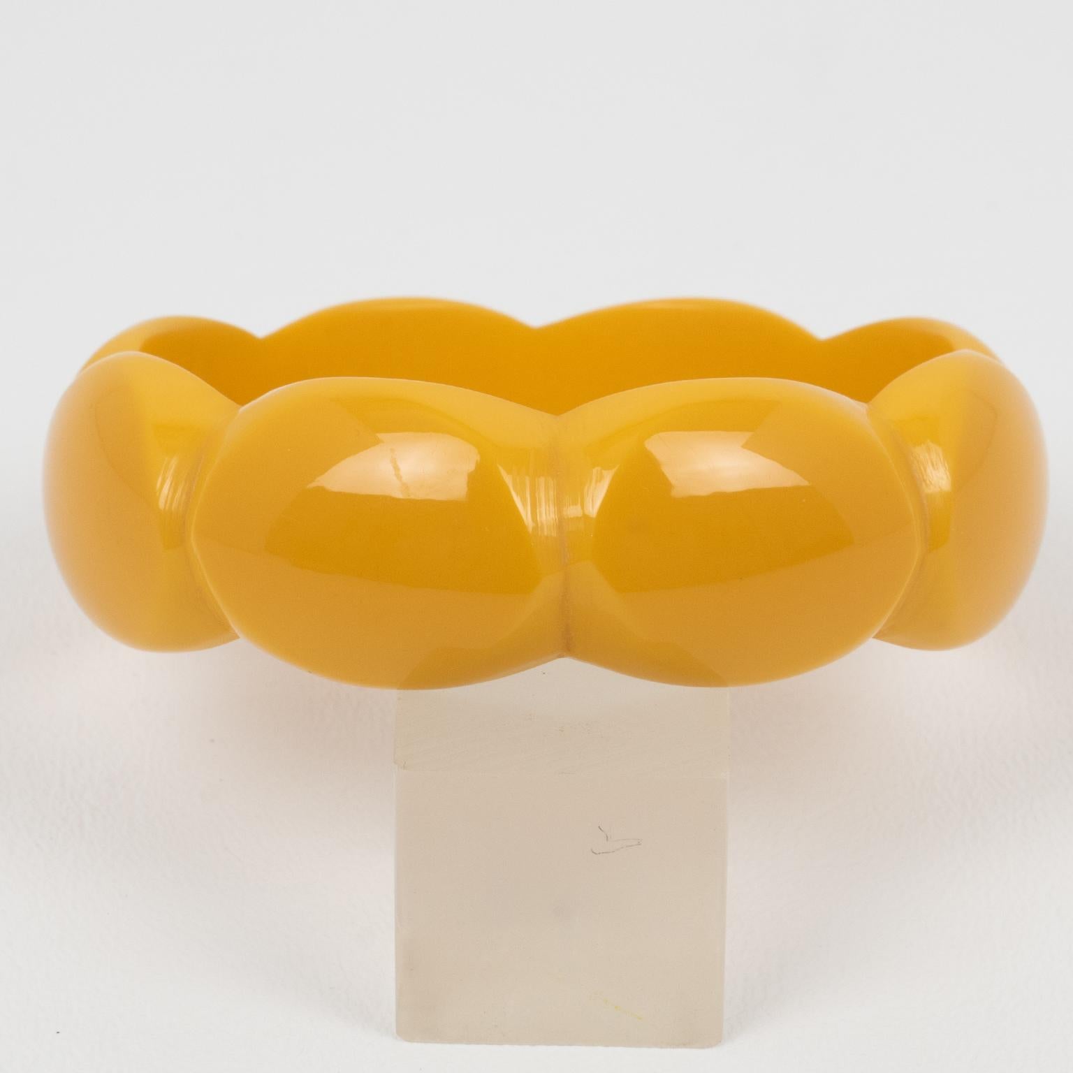 Modern Bakelite Carved Bracelet Bangle Yellow Creamed Corn For Sale