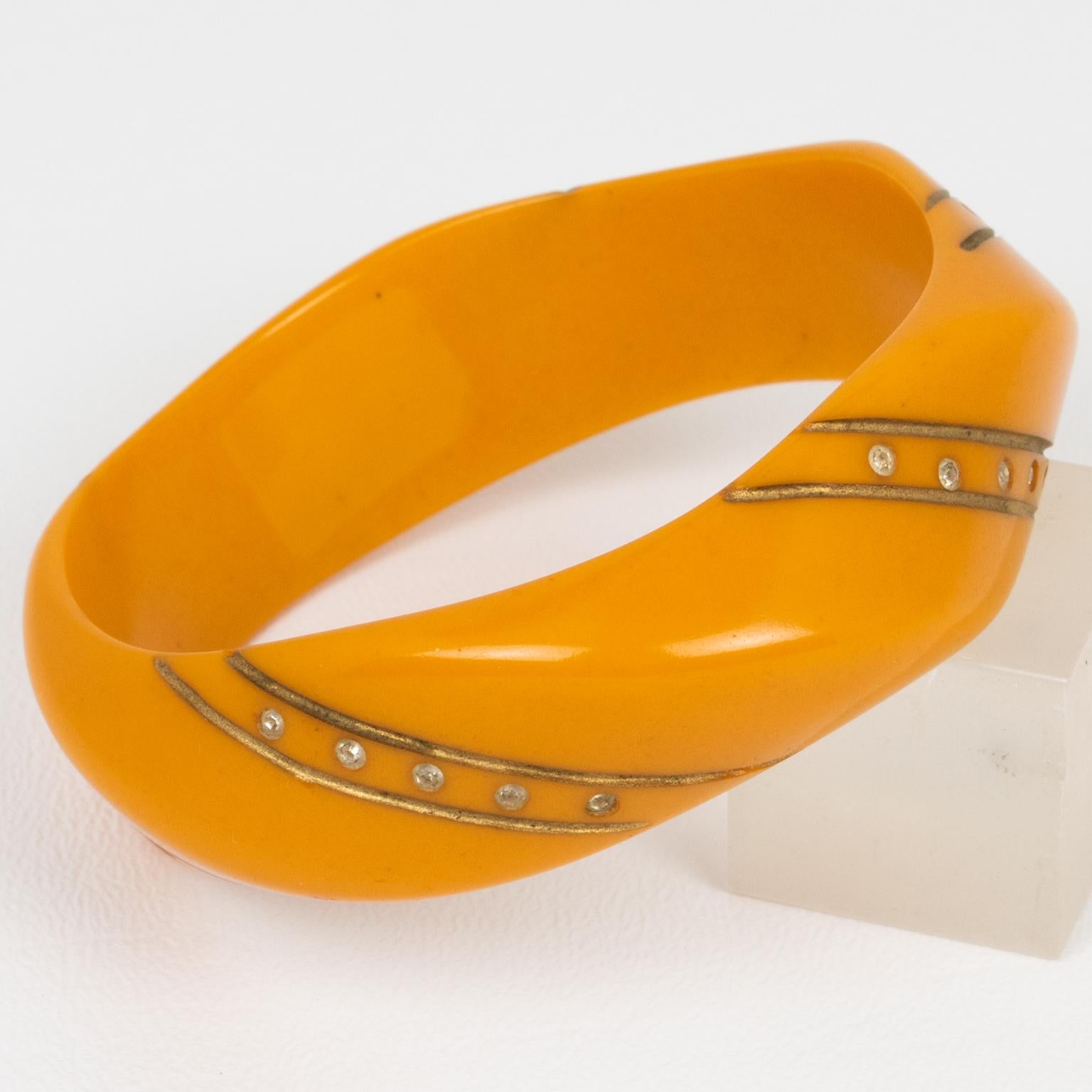 da uomo o donna Braccialetto Bangle in bachelite intagliato con strass in vendita