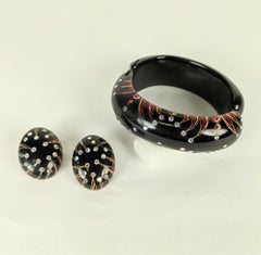 Bakelite Clamper Set with Enamel and Aurora Crystals