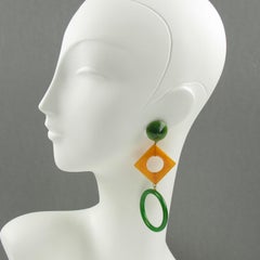 Bakelite clip on Earrings Forest Green and Blood Orange Color Pop Art Style