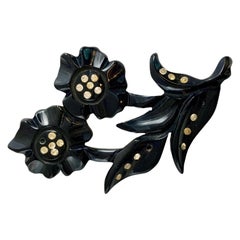 Bakelite Crystal Flower Brooch