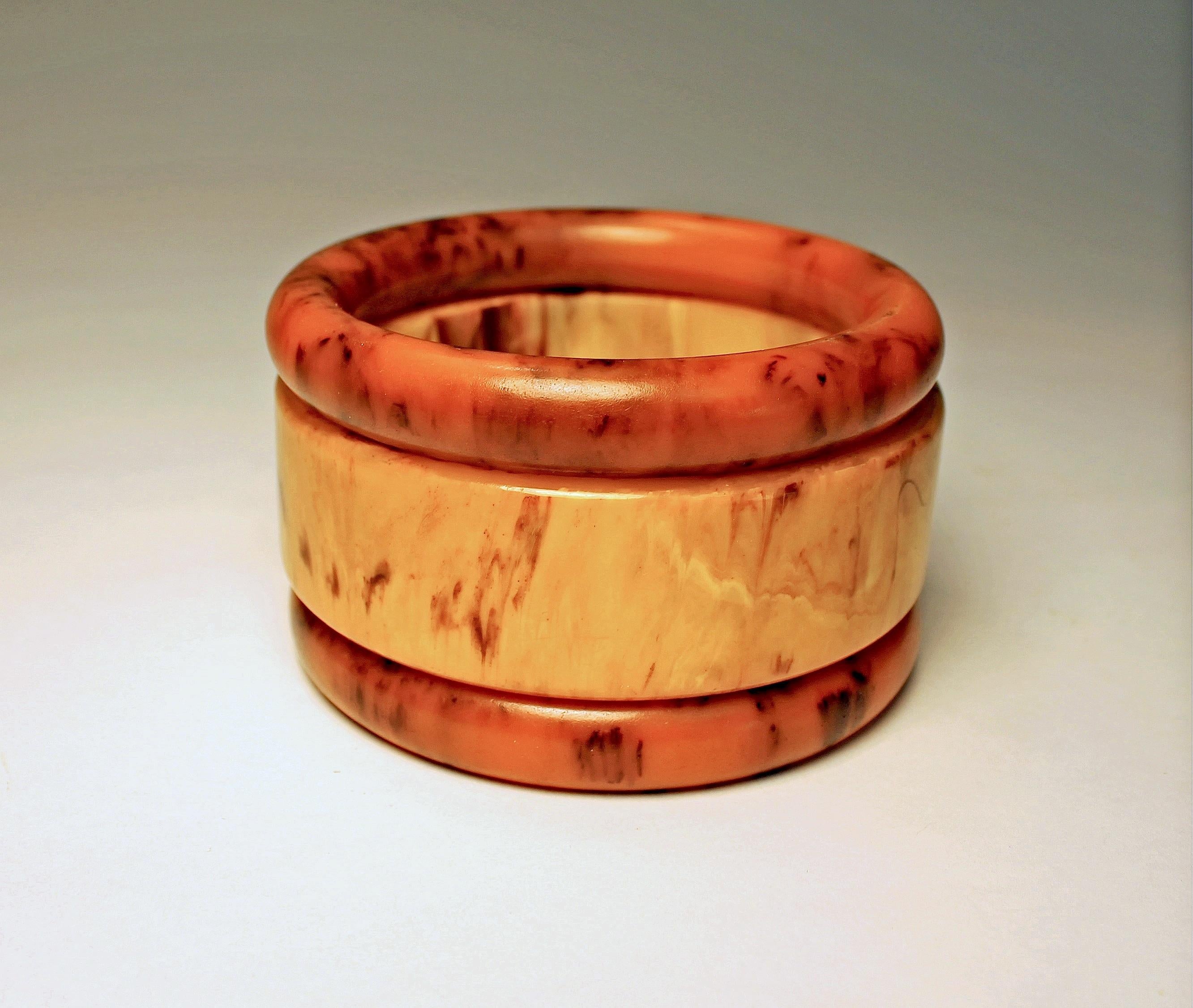 Bakelite Cuff Bangles in Butterscotch and Cinnabar For Sale 2
