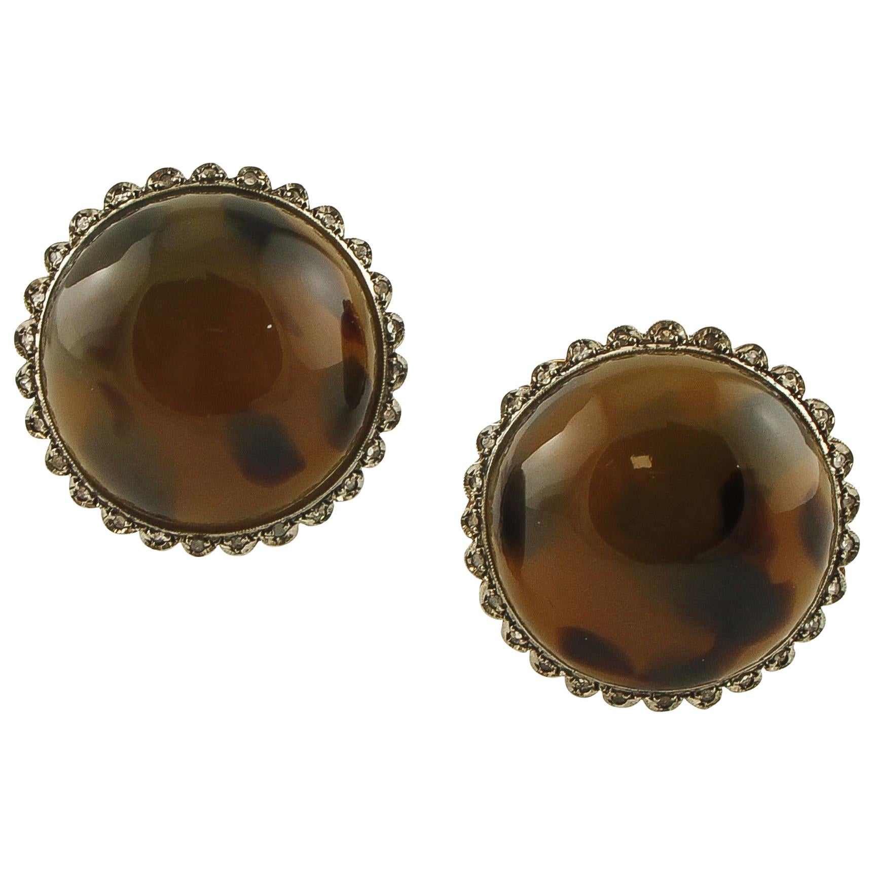 Ohrringe aus Bakelit, Diamanten, 9 Karat Roségold und Silber