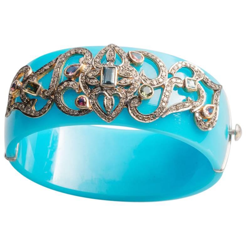 Bakelite, Diamonds and Tourmaline Cuff Bracelet