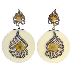 Bakelite Disc Dangle Earrings With Pave & ice Diamonds On It