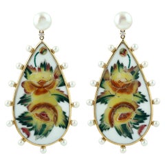 Bakelite Earring with Mosaic Flower with Diamonds and Pearls