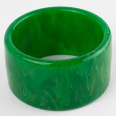 Bracelet rigide extra-large en bakélite, motif marbre vert émeraude
