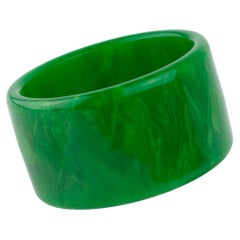 Bakelite Extra-Wide Bracelet Bangle Emerald Green Marble
