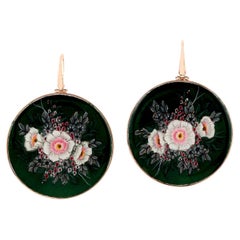 Bakelite Flower Dangle Earrings 40.30 Carats Enamel 18K Gold