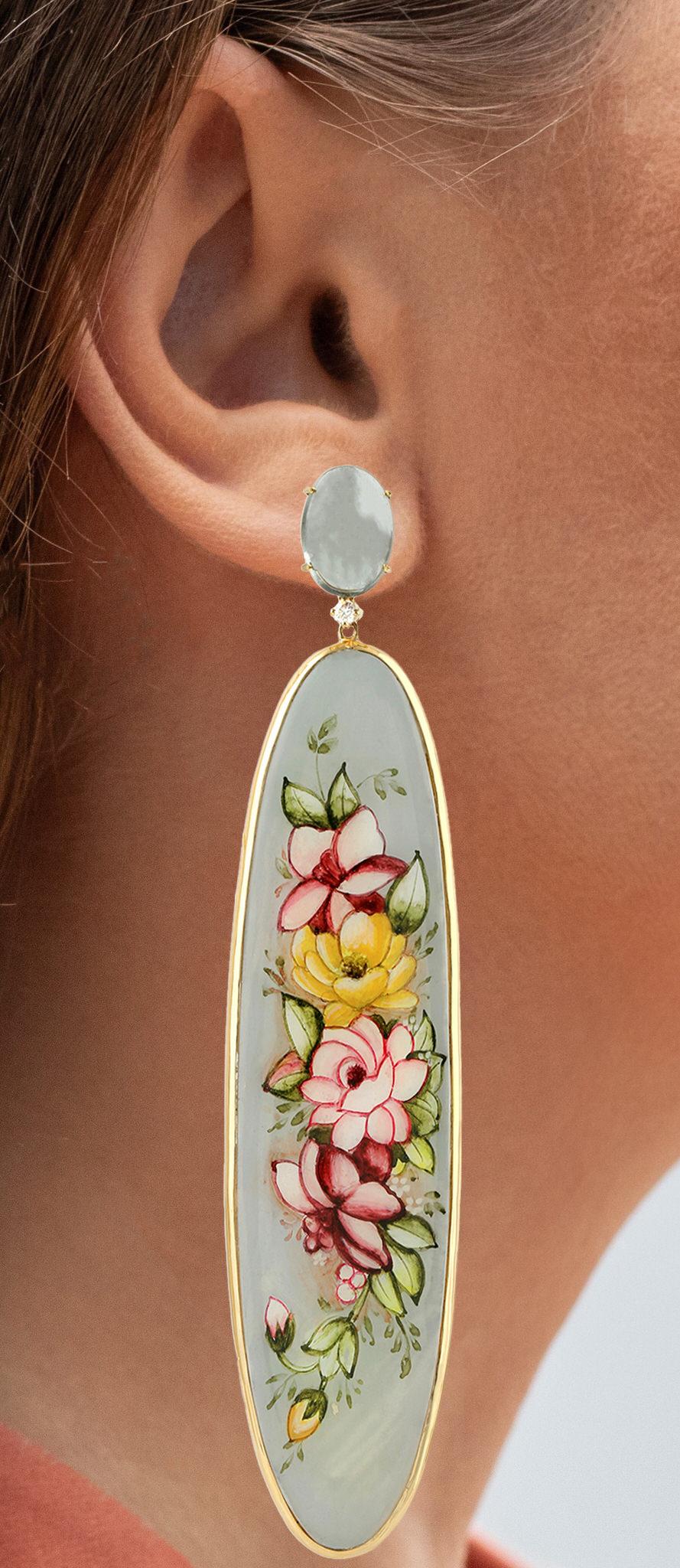 Contemporain Pendants d'oreilles fleur en or 18 carats, tourmalines et diamants 70,05 carats en vente
