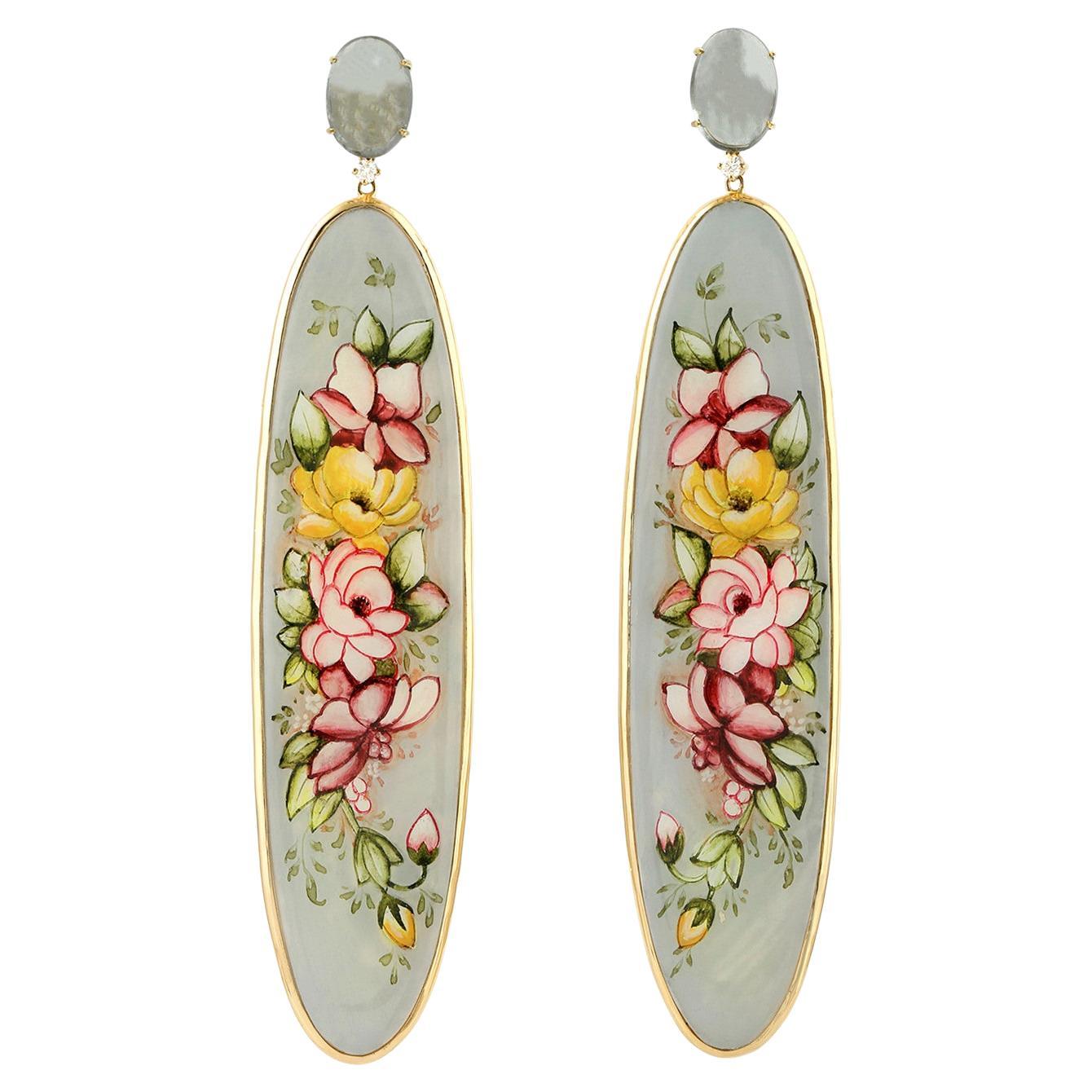 Bakelite Flower Dangle Earrings Tourmalines and Diamonds 70.05 Carats 18K Gold For Sale