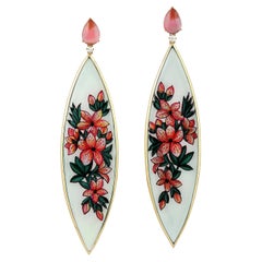 Bakelite Flower Dangle Earrings With Tourmalines and Diamonds 44.50 Carats 18K G