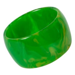 Bracelet jonc surdimensionné en marbre vert gazon et bakélite