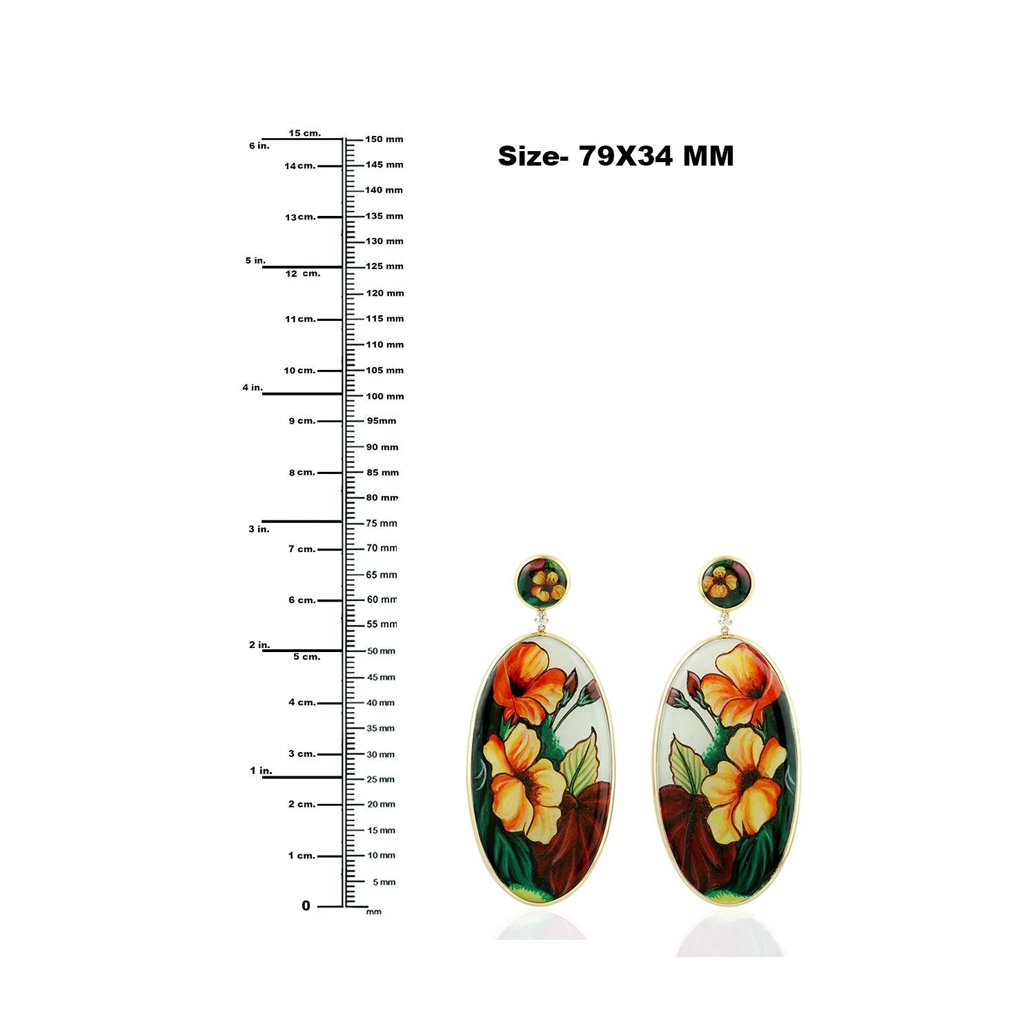 Taille mixte Boucles d'oreilles pendantes en bakélite peinte à la main et or jaune 18k avec diamants en vente