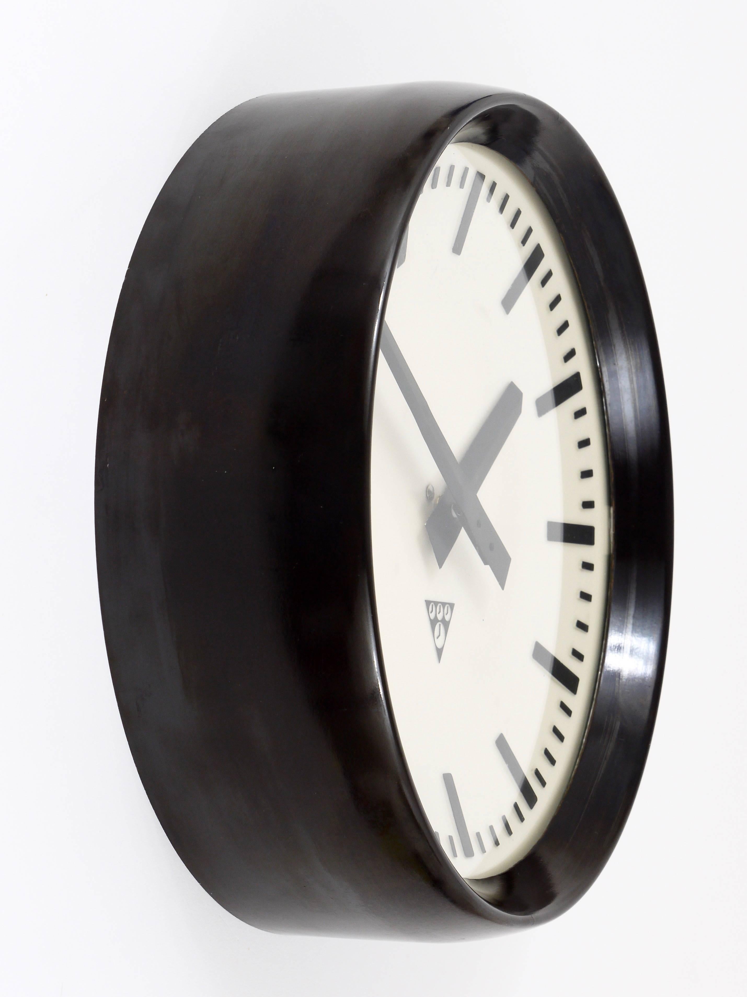 Glass Bakelite Industrial Factory or Train Station Wall Clock from the 1940s
