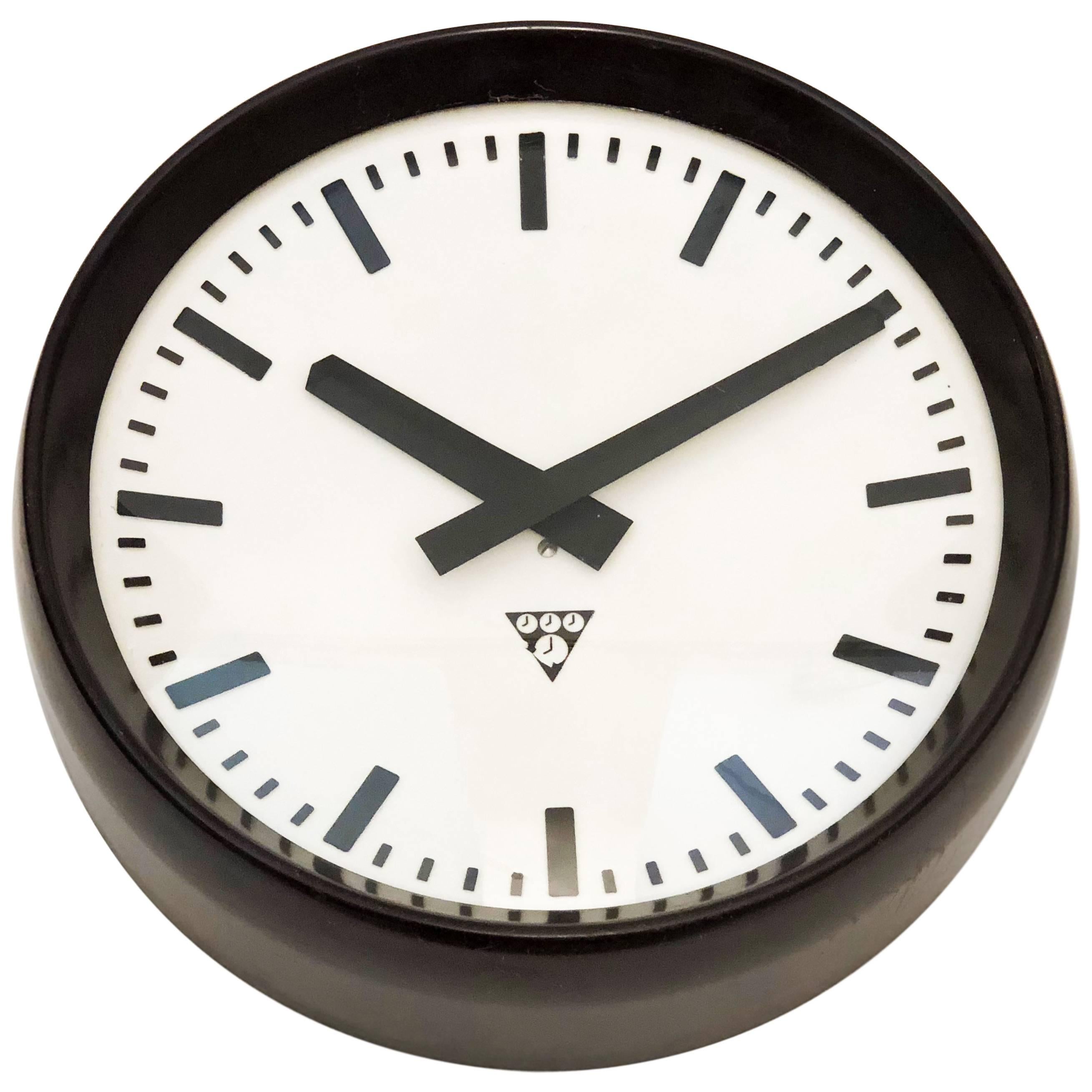 Bakelite Industrial Factory Wall Clock by Pragotron For Sale