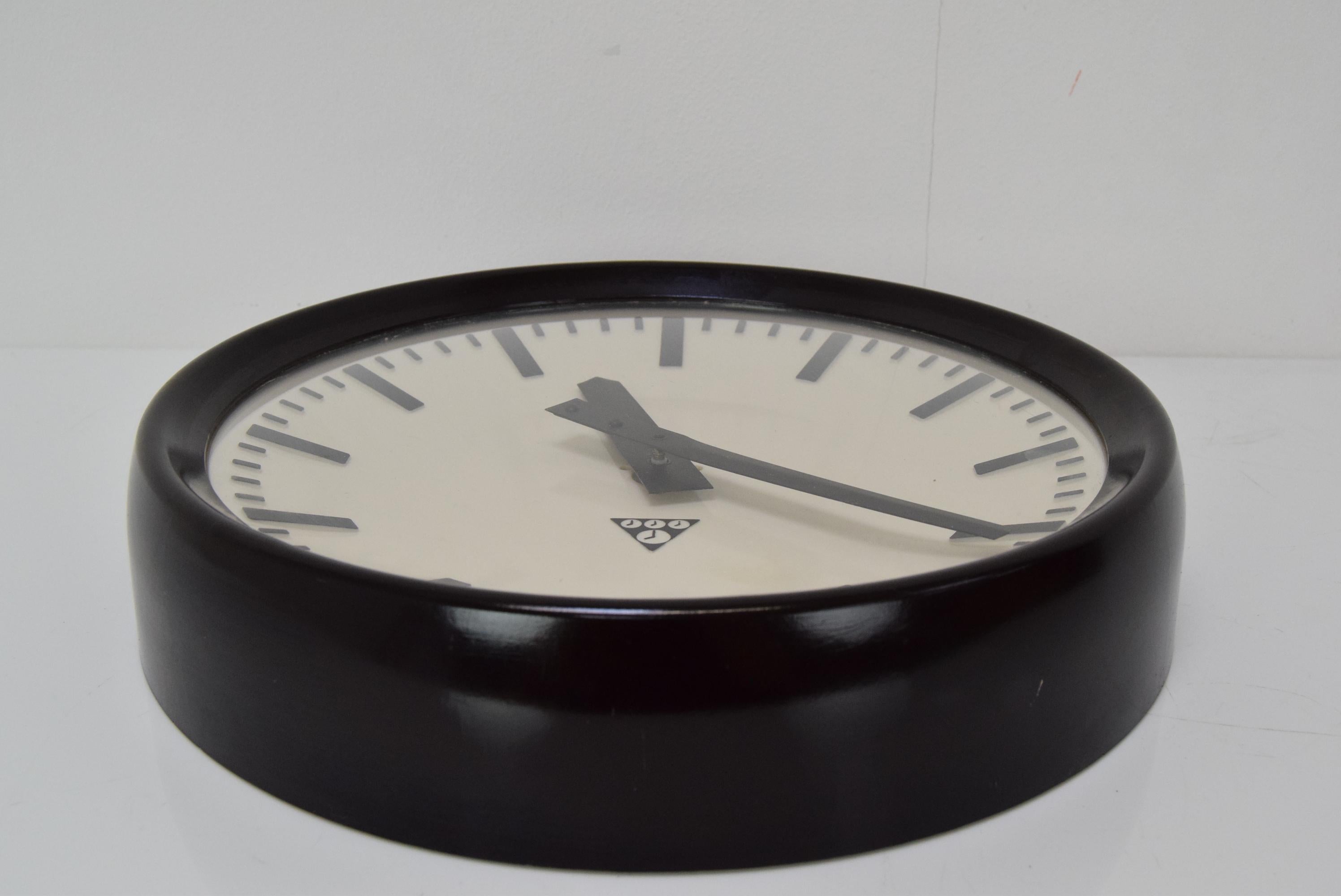 Mid-20th Century Bakelite Industrial Wall Clock by Pragotron, 1960's For Sale