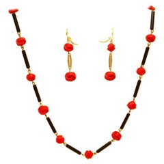 Retro Bakelite necklace with earrings, Art Deco
