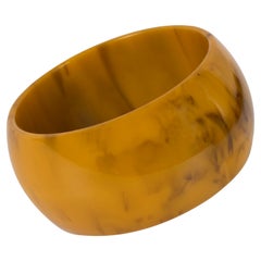 Bakelite Oversized Bracelet Bangle Butterscotch and Black Marble