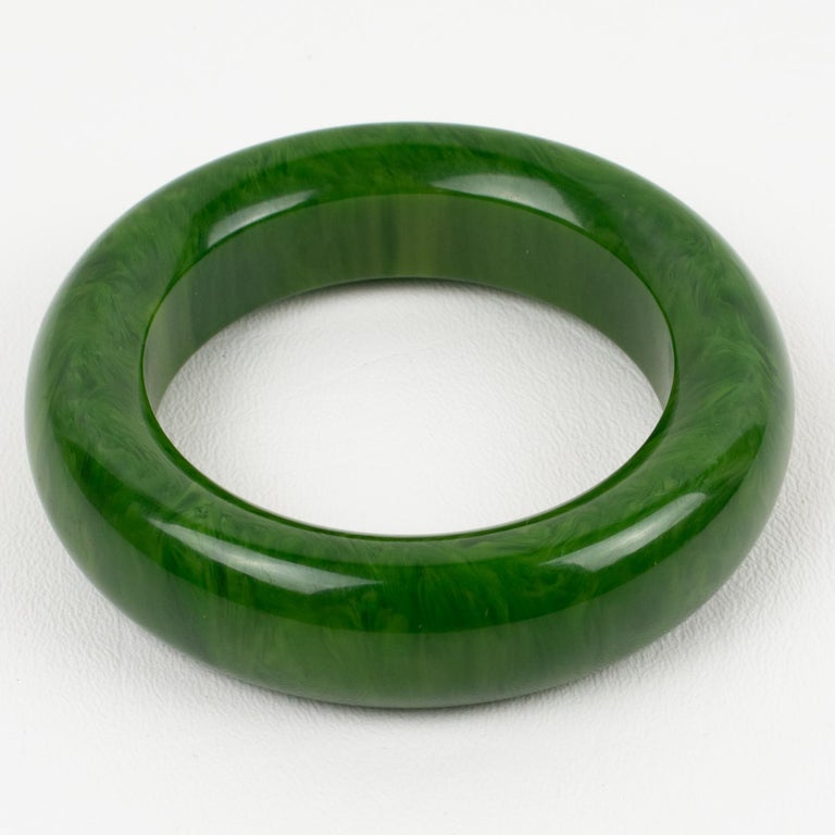 Bakelite Oversized Bracelet Bangle Green Moss Marble For Sale at 1stDibs
