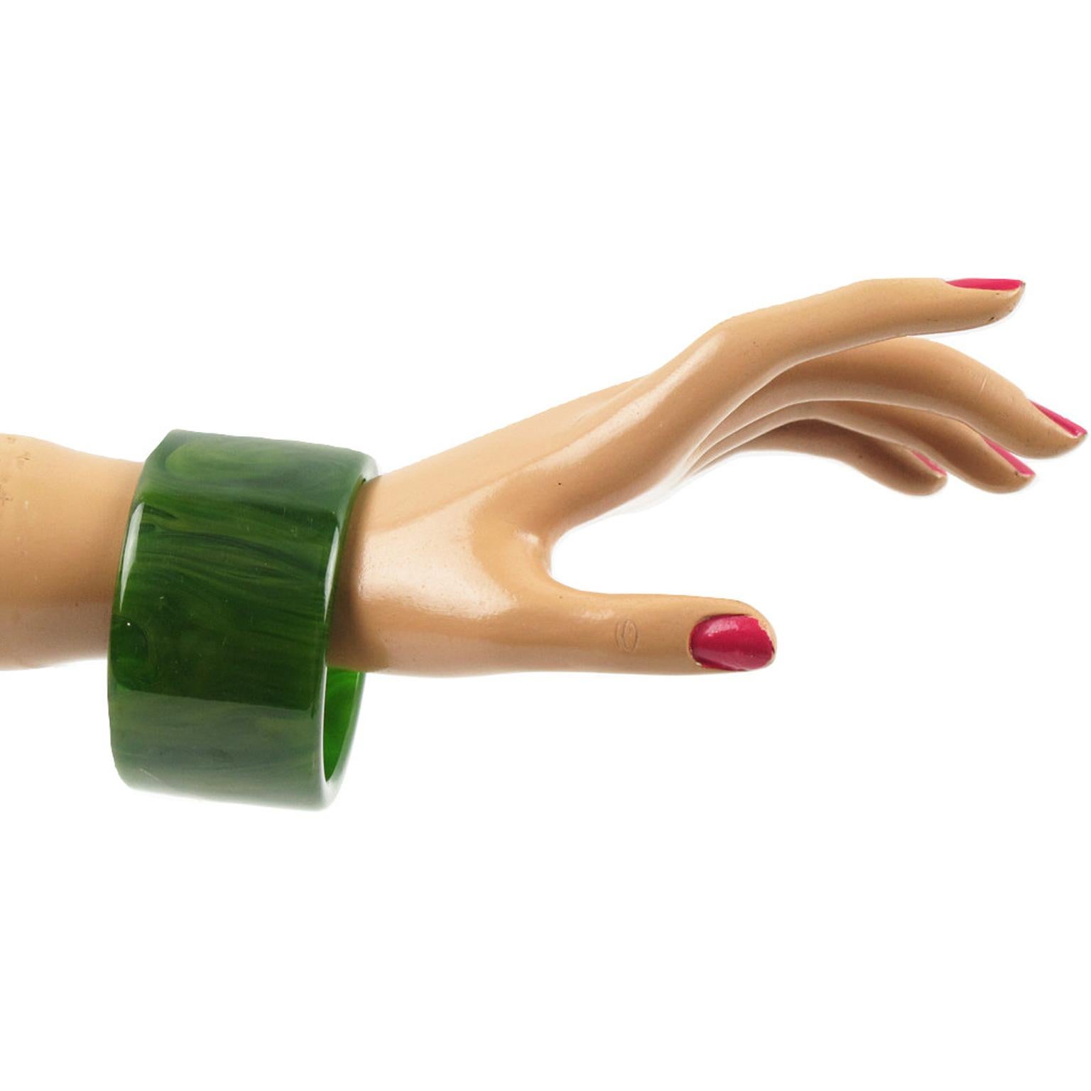 Women's Bakelite Oversized Bracelet Bangle Green Moss Marble