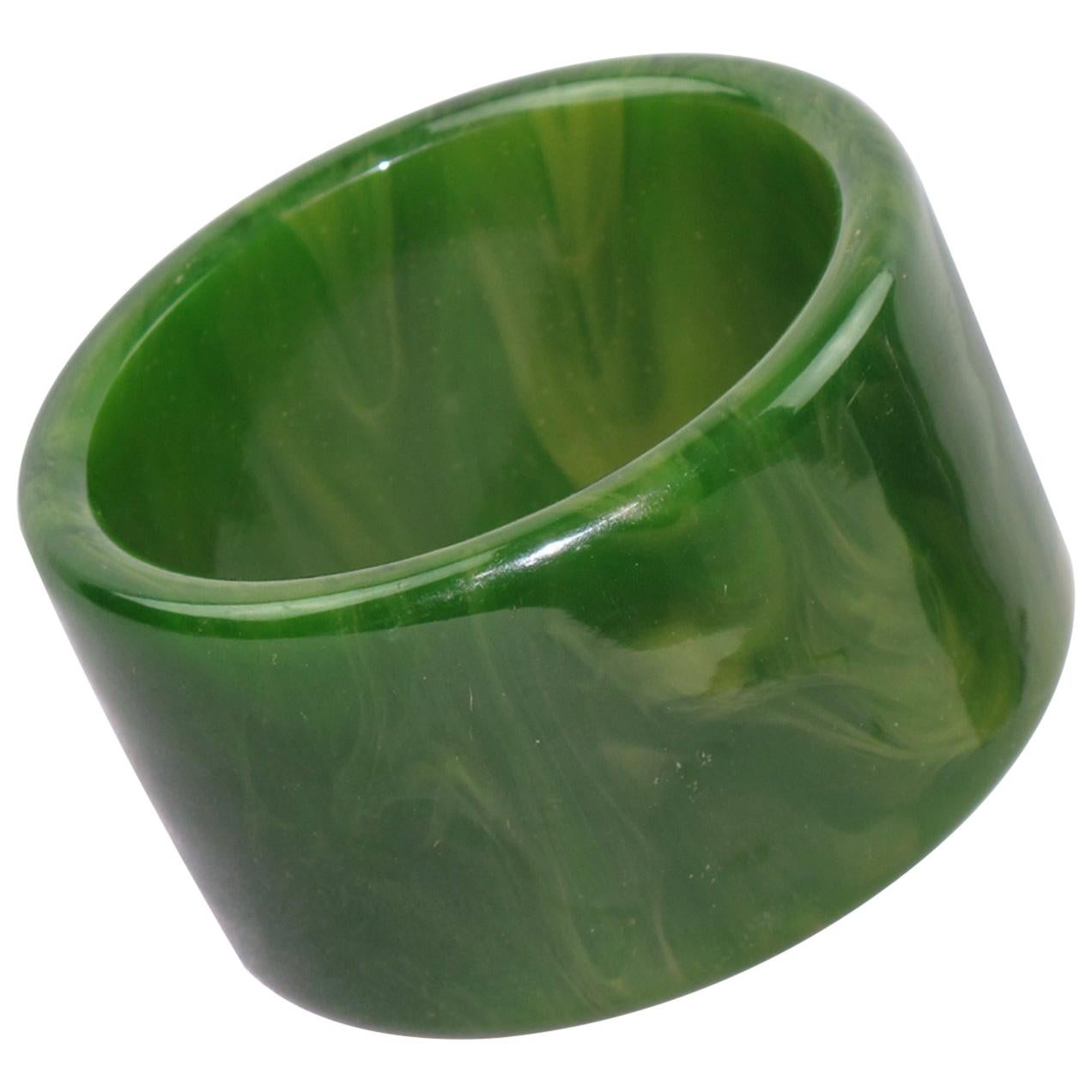 Bakelite Oversized Bracelet Bangle Green Moss Marble