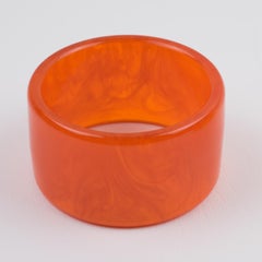 Bakelite Oversized Bracelet Bangle Neon Orange Marble