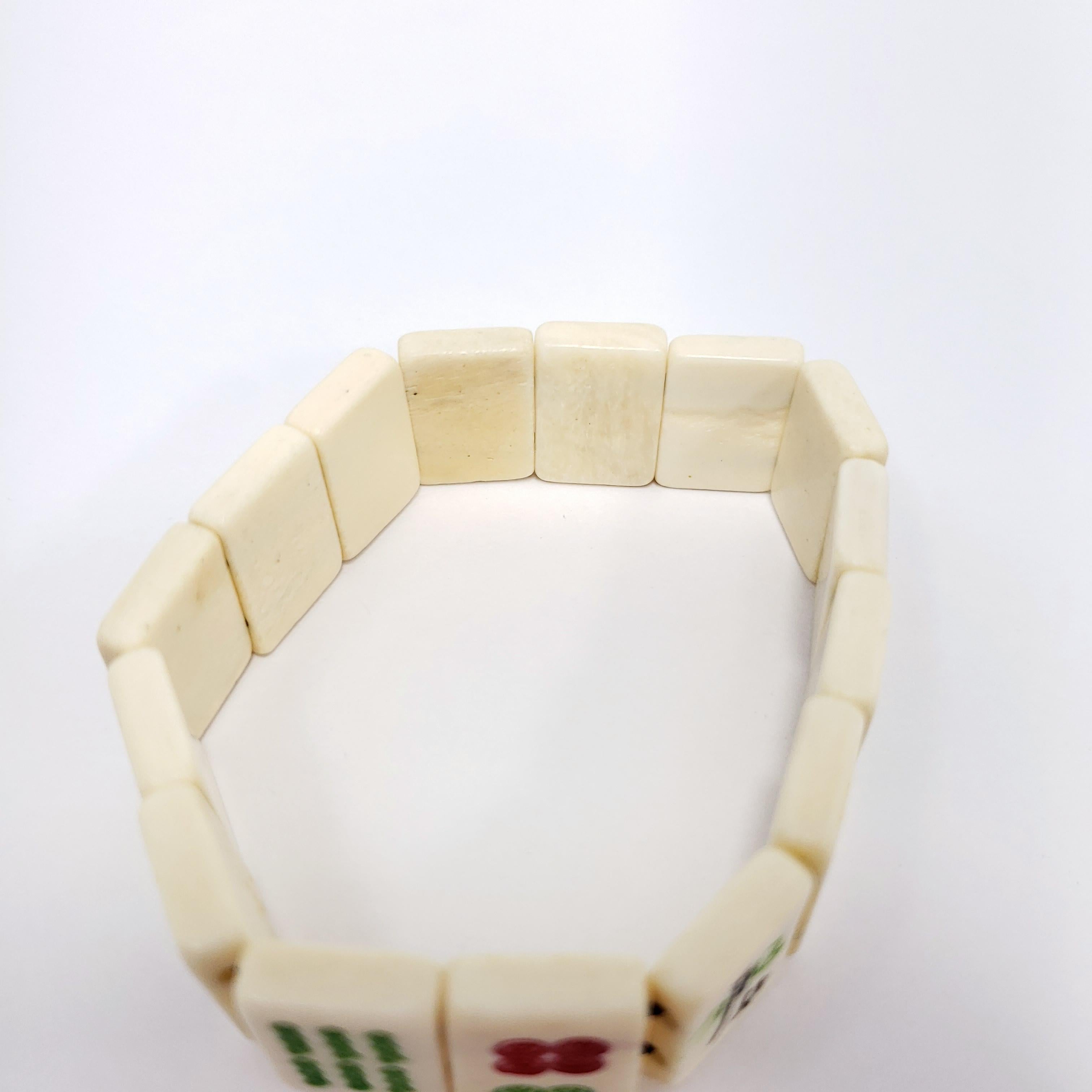 Retro Bakelite Painted Mahjong Tile Card Link Bracelet, Circa 1900s