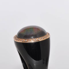Bakelite, Quartz and White Diamonds Rose Gold Dome Ring
