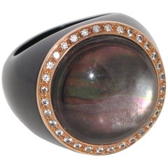 Bakelite, Quartz and White Diamonds Rose Gold Dome Ring