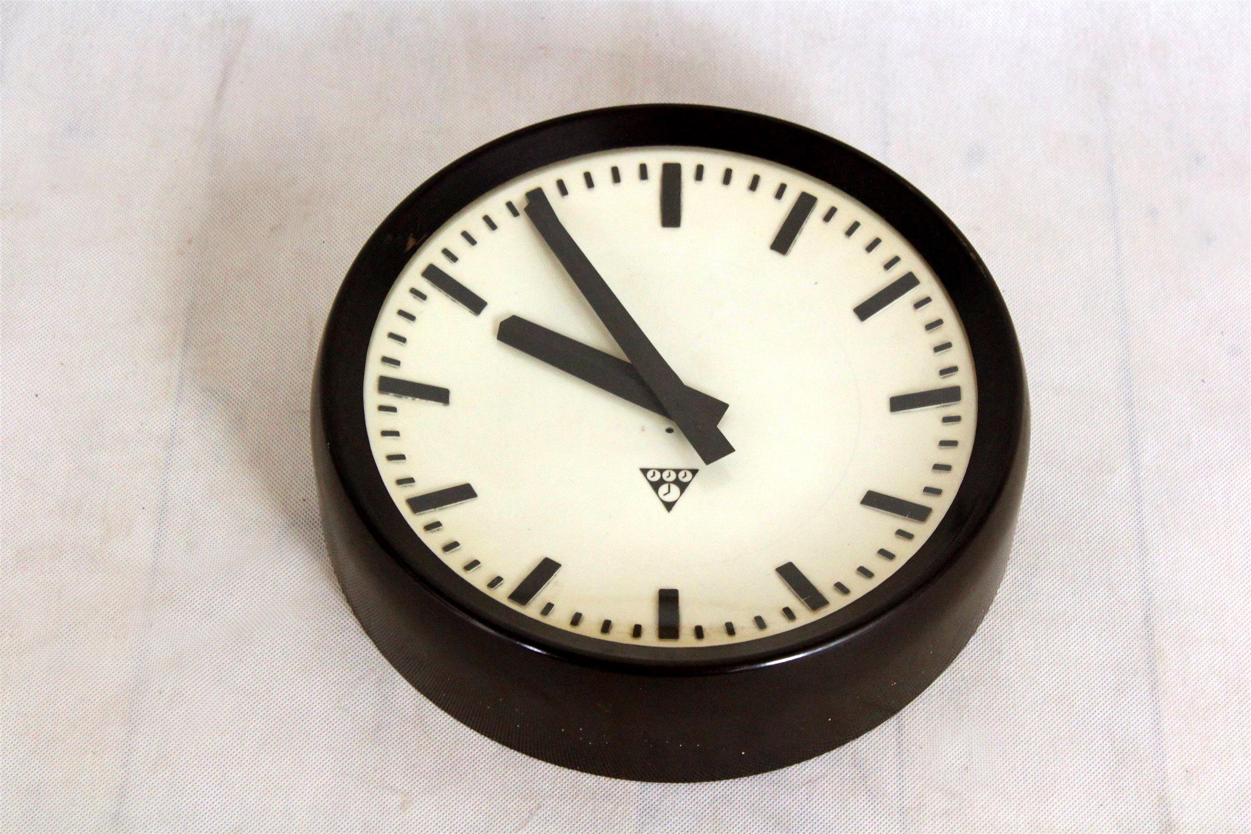 Glass Bakelite Railway Clock from Pragotron, 1950s