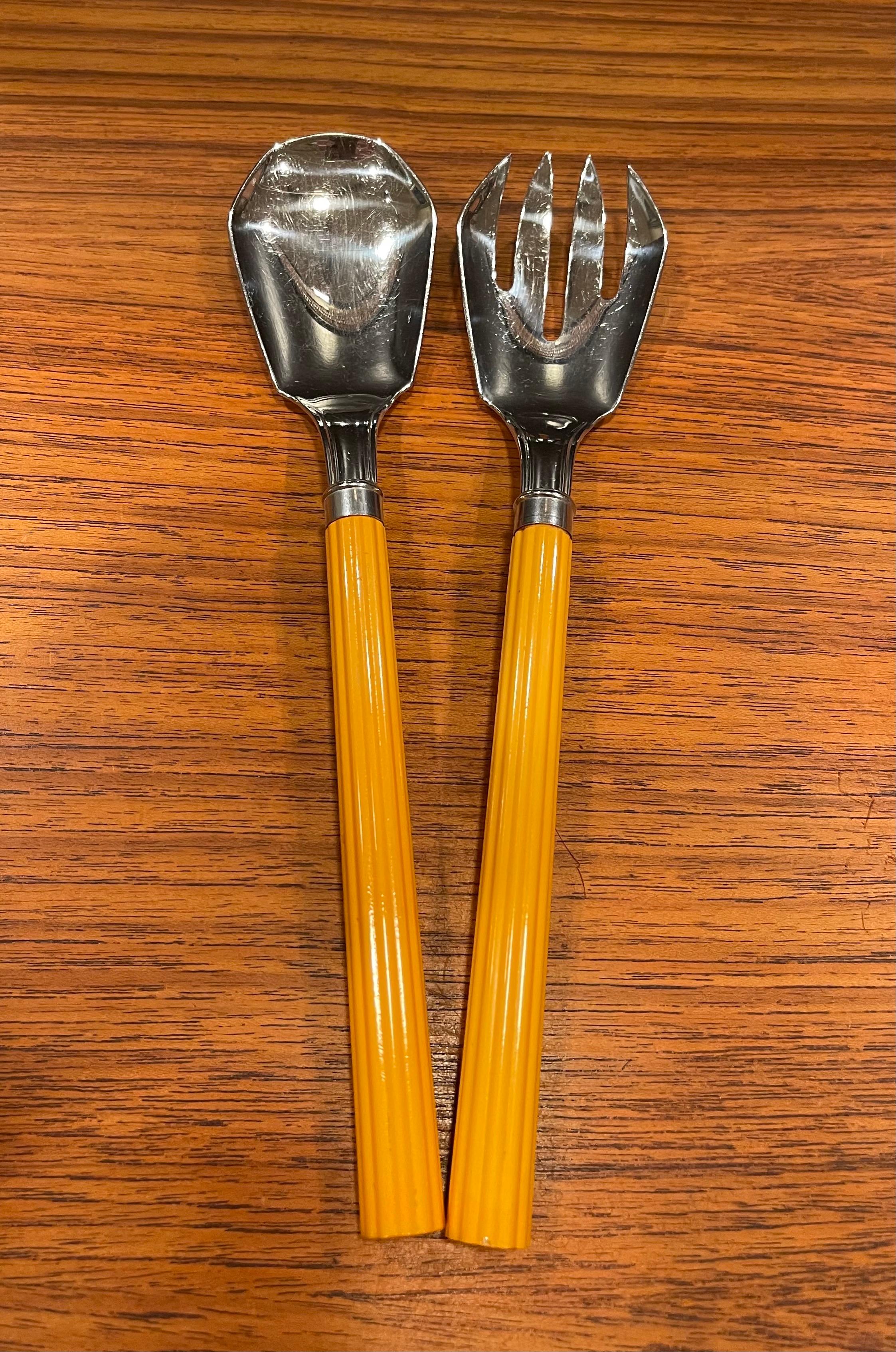 American Bakelite & Stainless Steel Art Deco Salad Servers by Chase & Co.